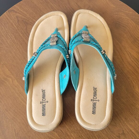 Minnetonka Silverthorne Sandals, Turquoise, Women’s 10, Leather, Like new - Picture 7 of 10